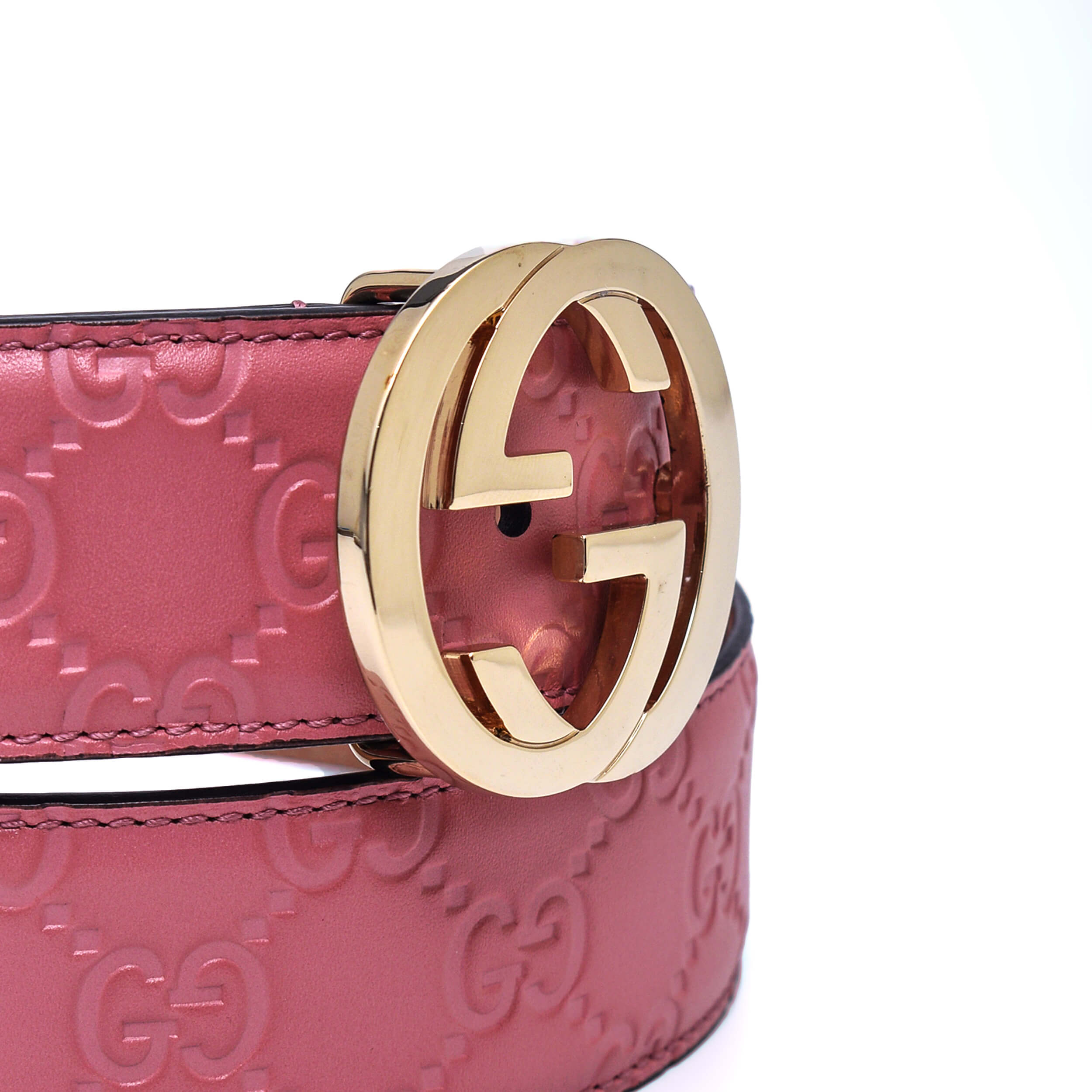 Gucci -Pink Guccissima Monogram Leather Interlocking GG Buckle Belt 